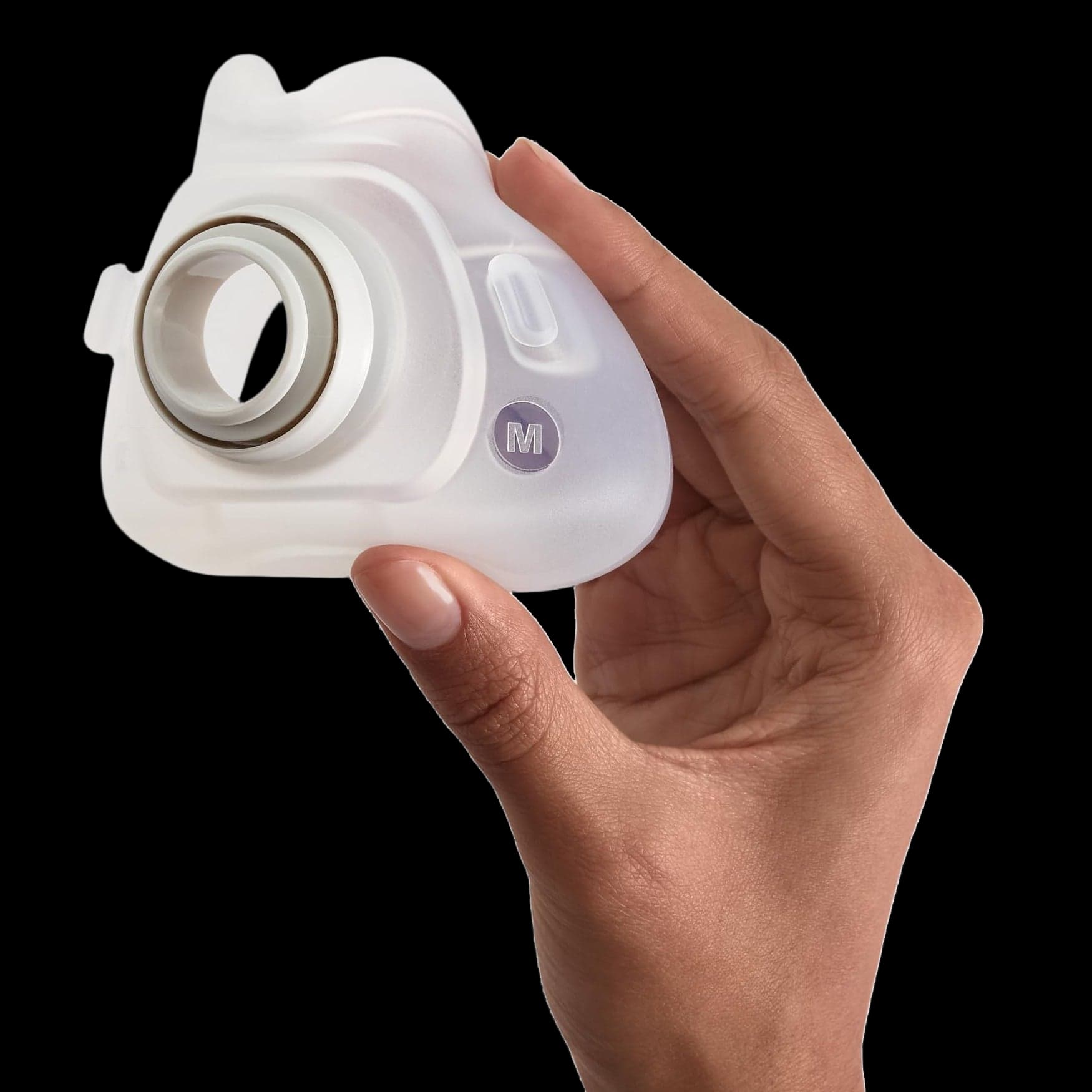 AirFit F40 replacement cushion held in a hand showing the soft silicone seal
