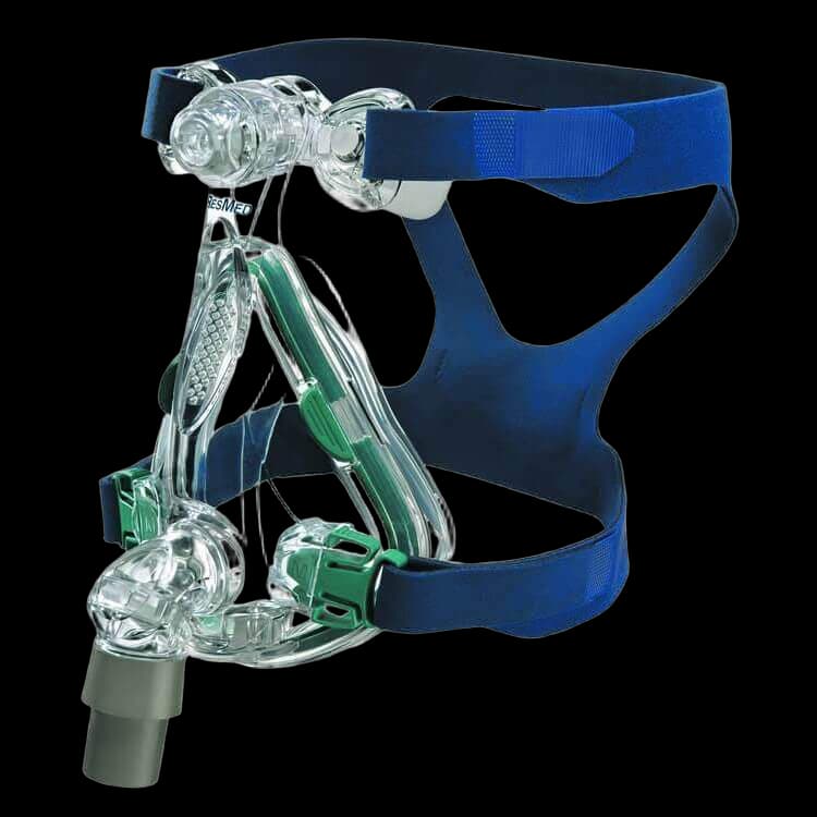 ResMed Mirage Quattro full face CPAP mask with headgear — front angle